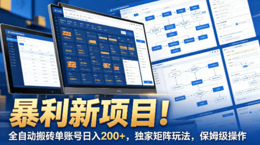 暴利新项目！全自动搬砖单账号日入200+，独家矩阵玩法，保姆级操作【揭秘】-网创资源