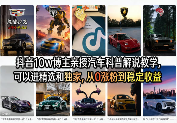 抖音10w博主亲授汽车科普解说教学，可以进精选和独家，从0涨粉到稳定收益(详细视频课程+1T素材)-网创资源