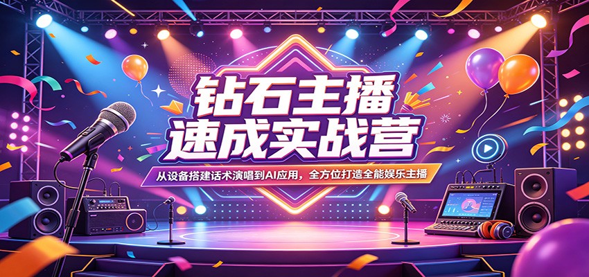 钻石主播速成实战营：从设备搭建话术演唱到AI应用，全方位打造全能娱乐主播-网创资源