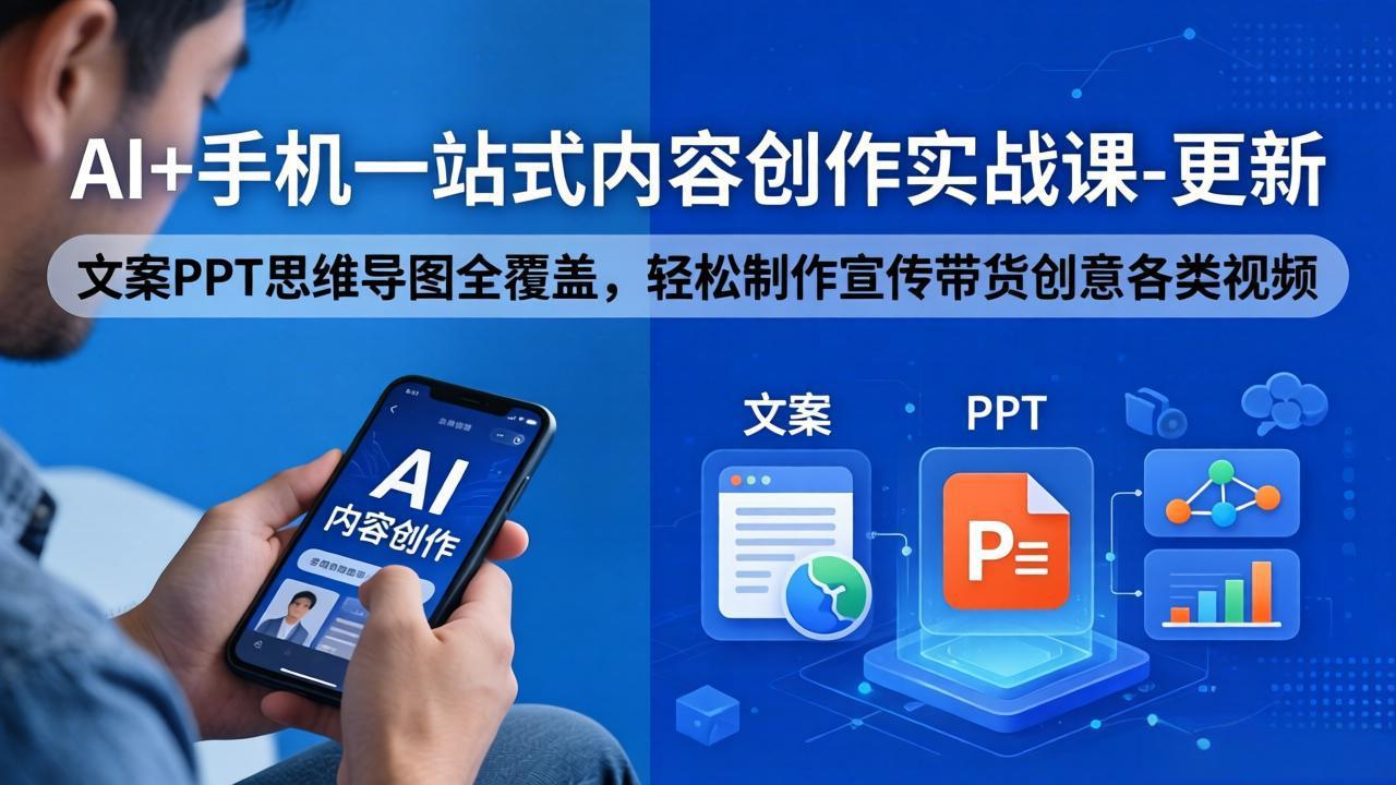 AI+手机一站式内容创作实战课-更新，文案PPT思维导图全覆盖，轻松制作宣传带货创意各类视频-网创资源
