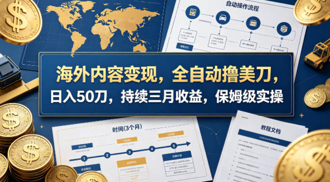 海外内容变现，全自动撸美刀，日入50刀，持续三月收益，保姆级实操【揭秘】-网创资源