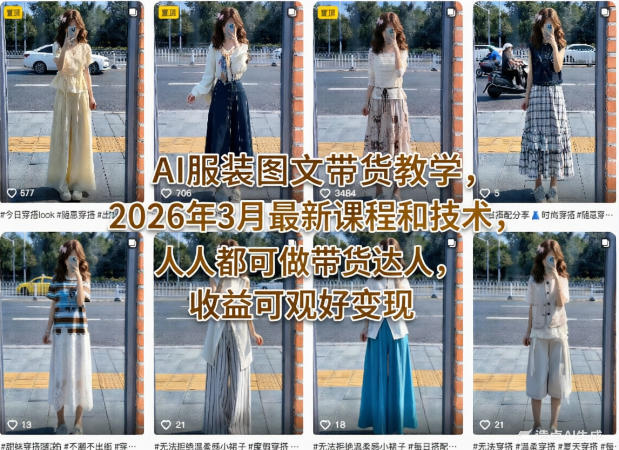 AI服装图文带货教学，2026年3月最新课程和技术，人人都可做带货达人，收益可观好变现-网创资源