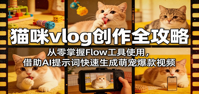 猫咪vlog创作全攻略：从零掌握Flow工具使用，借助AI提示词快速生成萌宠爆款视频-网创资源