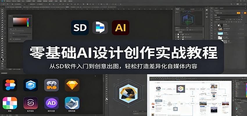 零基础AI设计创作实战教程：从SD软件入门到创意出图，轻松打造差异化自媒体内容-网创资源