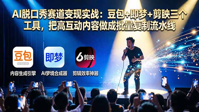 AI脱口秀赛道变现实战：豆包+即梦+剪映三个工具，把高互动内容做成批量复制流水线-网创资源