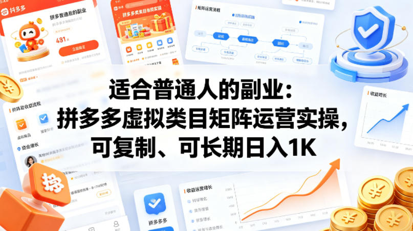 适合普通人的副业：拼多多虚拟类目矩阵运营实操，可复制、可长期日入1K【揭秘】-网创资源