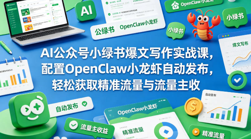 AI公众号小绿书爆文写作实战课，配置OpenClaw小龙虾自动发布，轻松获取精准流量与流量主收益-网创资源
