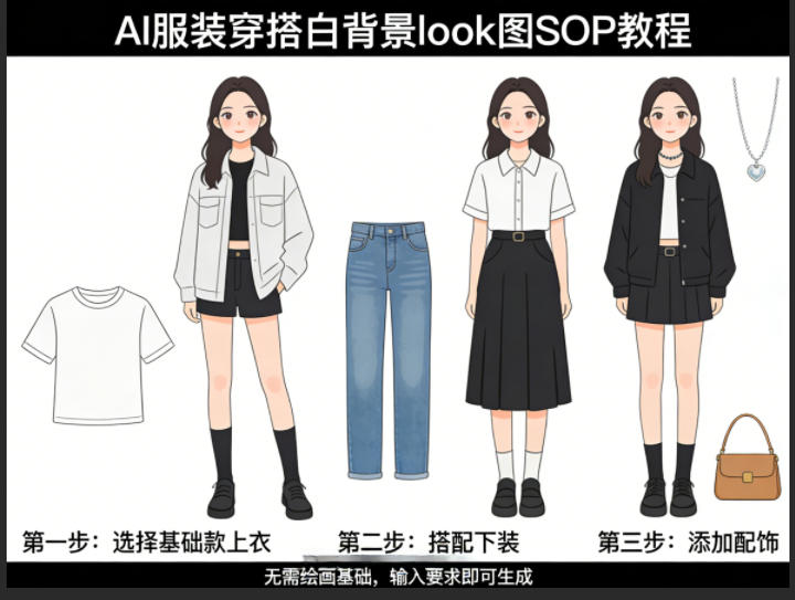 AI服装穿搭白背景look图SOP教程，不用会画画，提几句具体要求，AI就能还你一个奇迹-网创资源