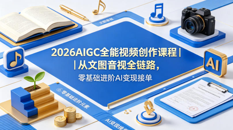 2026AIGC全能视频创作课程｜从文图音视全链路，零基础进阶AI变现接单-网创资源