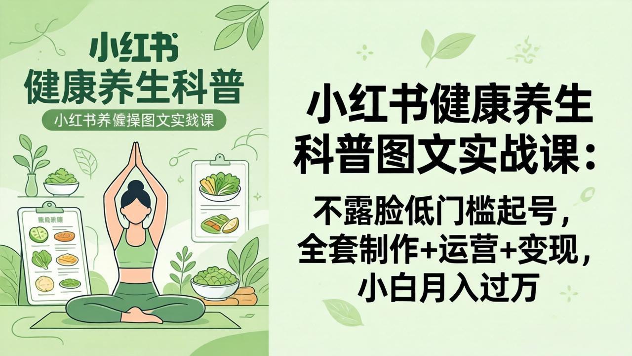 2026小红书健康养生科普图文实战课：不露脸低门槛起号，全套制作+运营+变现，小白月入过万-网创资源