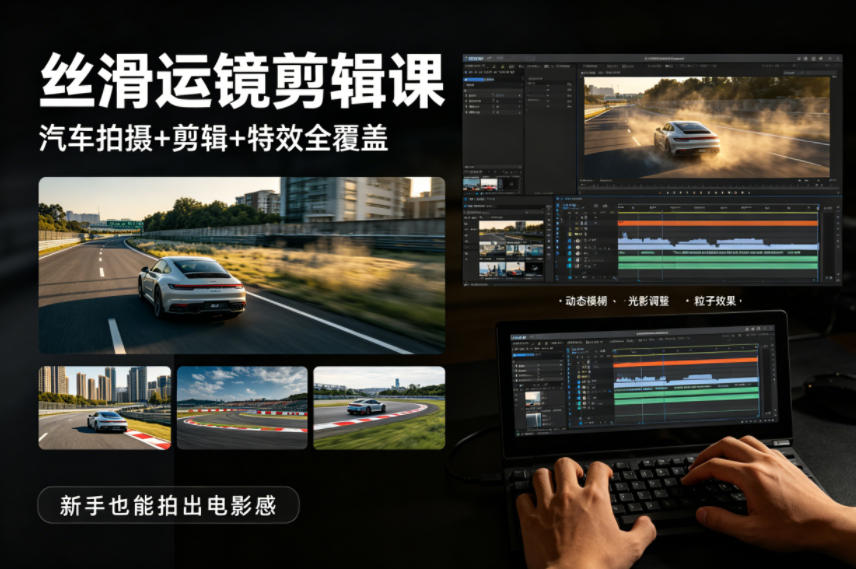 大叔丝滑运镜剪辑课，汽车拍摄+剪辑+特效全覆盖，新手也能拍出电影感-网创资源