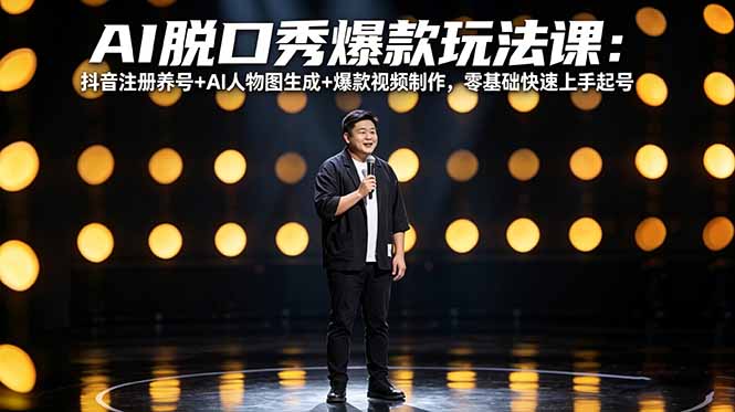AI脱口秀爆款玩法课：抖音注册养号+AI人物图生成+爆款视频制作，零基础快速上手起号-网创资源