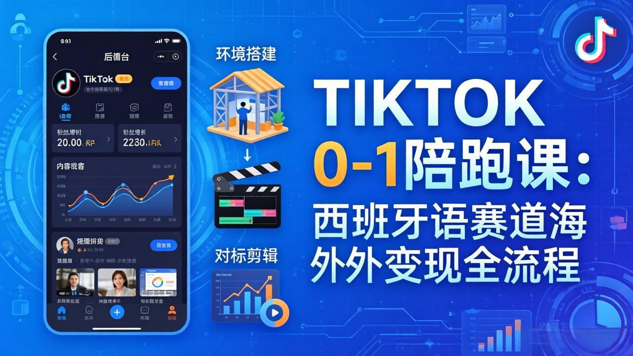 TIKTOK 0-1 陪跑课：从环境搭建到刷对标剪辑，西班牙语赛道海外变现全流程-网创资源