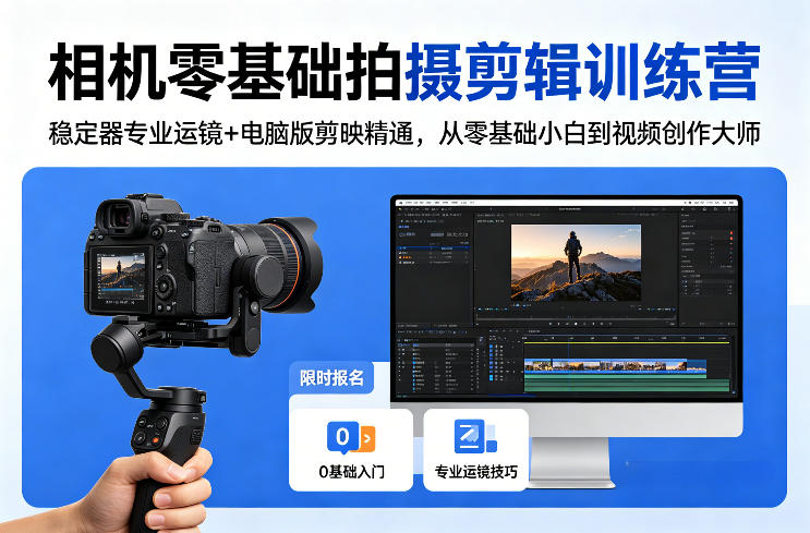 相机零基础拍摄剪辑训练营：稳定器专业运镜+电脑版剪映精通，从零基础小白到视频创作大师-网创资源