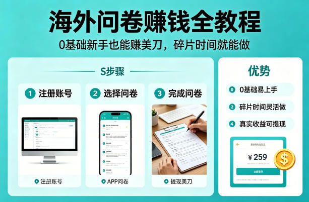 海外问卷賺钱全教程，0基础新手也能賺美刀，碎片时间就能做-网创资源