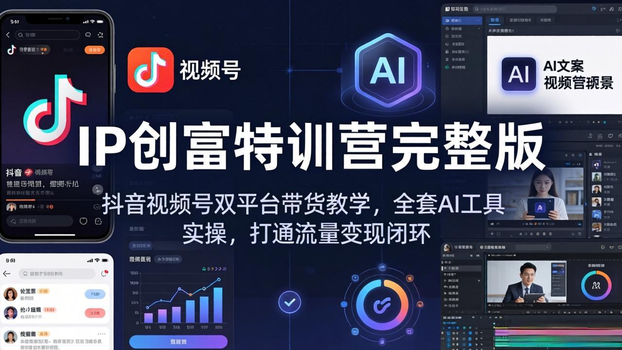 IP创富特训营完整版：抖音视频号双平台带货教学，全套AI工具实操，打通流量变现闭环-网创资源