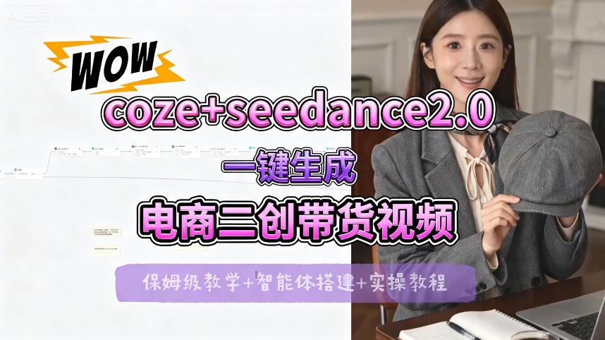 【Coze工作流搭建实操教程】seedance2.0+coze一键生成电商二创带货视频，全流程保姆级教学-网创资源