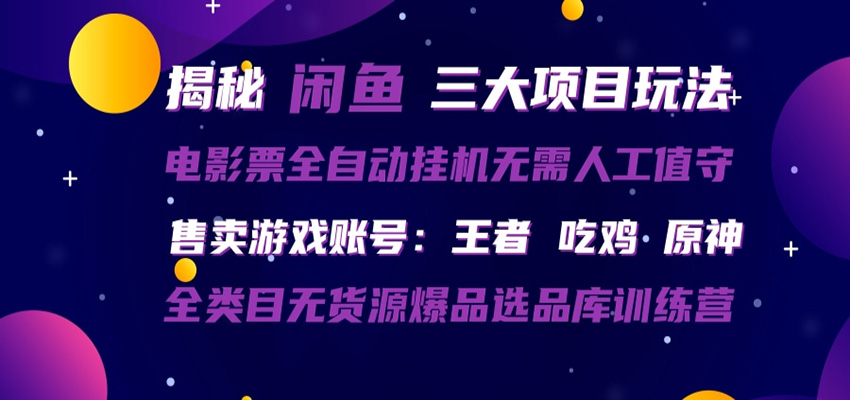 闲鱼三种玩法 全自动电影票 售卖游戏账号 爆品选品库训练营-网创资源