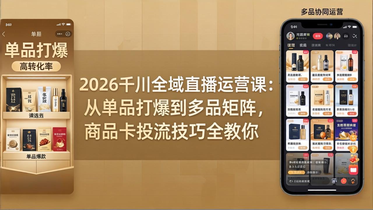 2026千川全域直播运营课：从单品打爆到多品矩阵，商品卡投流技巧全教你-网创资源
