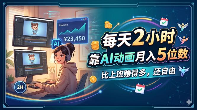 每天 2 小时，靠 AI 动画月入 5 位数，比上班赚得多，还自由-网创资源