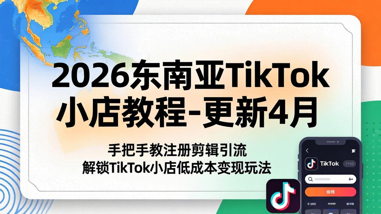 2026东南亚TikTok小店教程-更新4月，手把手教注册剪辑引流，解锁TikTok小店低成本变现玩法-网创资源