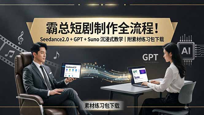 霸总短剧制作全流程！Seedance2.0 + GPT + Suno 沉浸式教学｜附素材练习包下载-网创资源