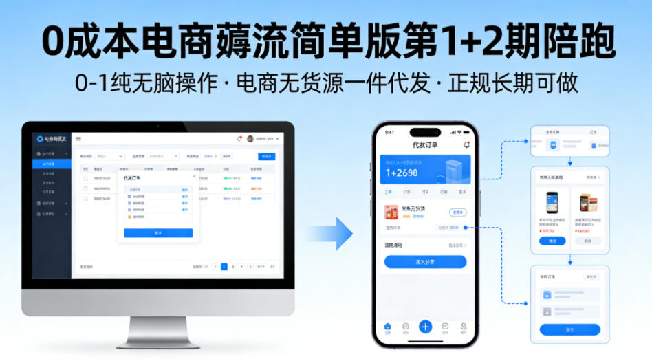 0成本电商薅流简单版第1+2期陪跑，0-1纯无脑操作，电商无货源一件代发，正规长期可做-网创资源