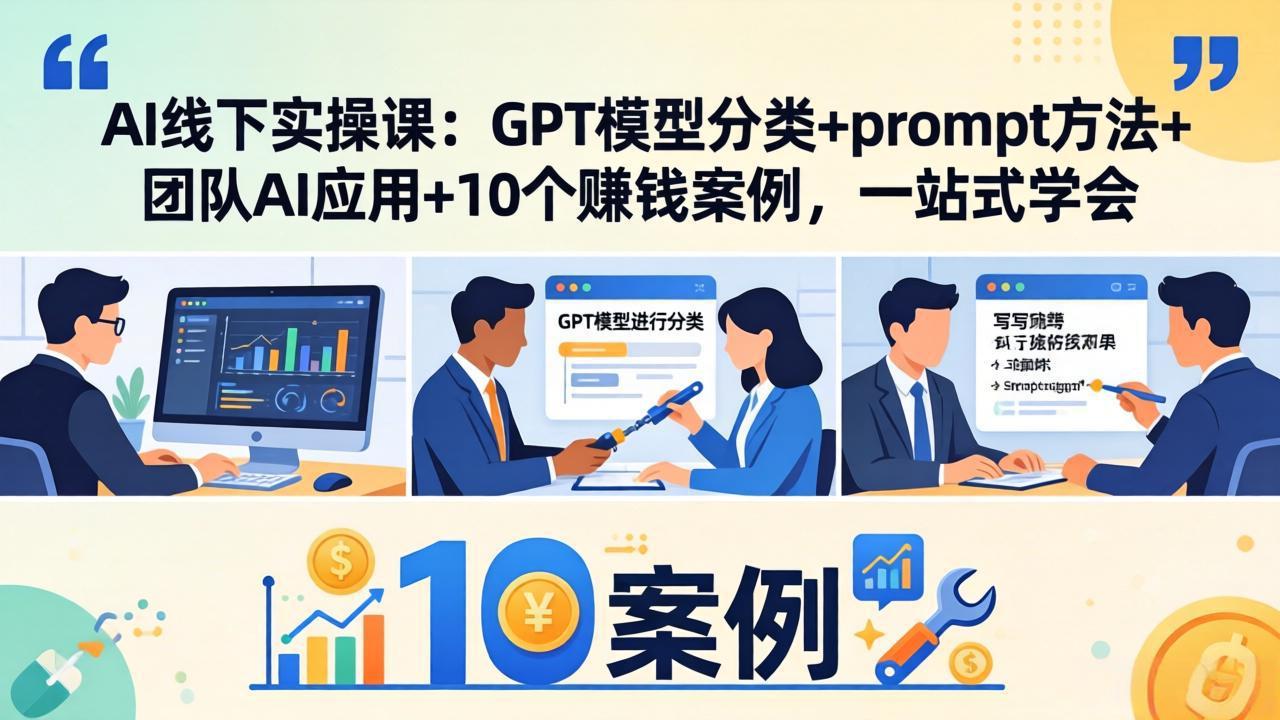 AI线下实操课：GPT模型分类+prompt方法+团队AI应用+10个赚钱案例，一站式学会-网创资源