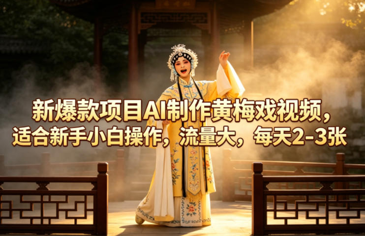 新爆款项目AI制作黄梅戏视频，适合新手小白操作，流量大，每天2-3张-网创资源