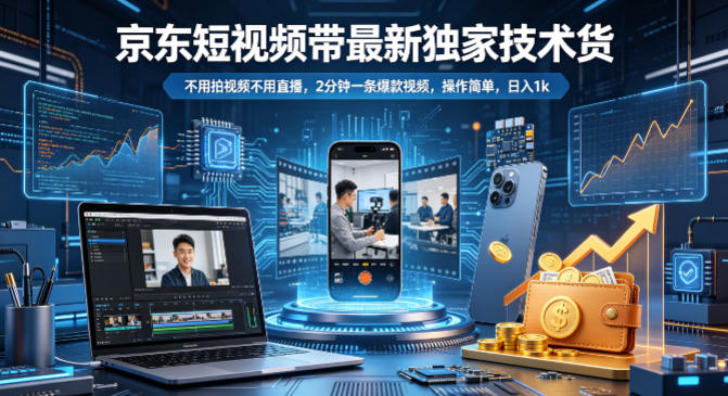 京东短视频带货最新独家技术，不用拍视频不用直播，2分钟一条爆款视频，操作简单，日入1k+【揭秘】-网创资源