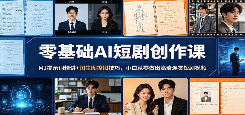 零基础AI短剧创作课：MJ提示词精讲+图生图控图技巧，小白从零做出高清连贯短剧视频-网创资源