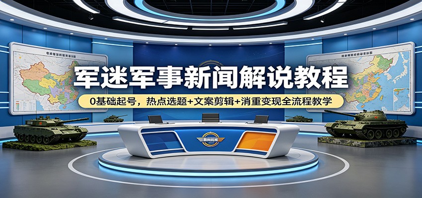 军迷军事新闻解说教程：0基础起号，热点选题+文案剪辑+消重变现全流程教学-网创资源