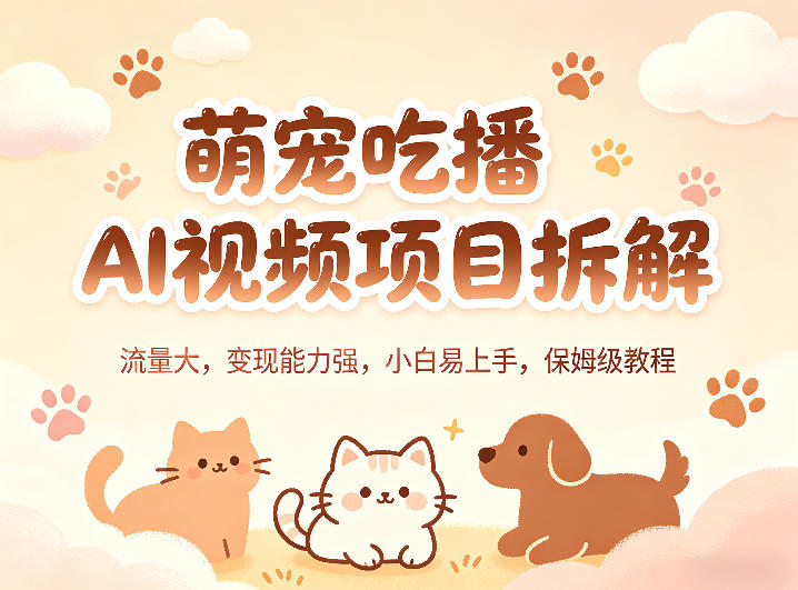 萌宠吃播AI视频项目拆解，流量大，变现能力强，小白易上手，保姆级教程-网创资源
