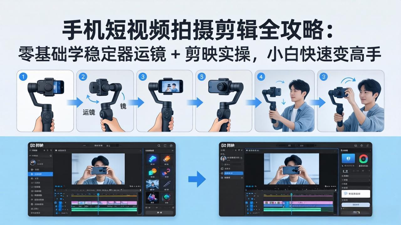 手机短视频拍摄剪辑全攻略：零基础学稳定器运镜 + 剪映实操，小白快速变高手-网创资源