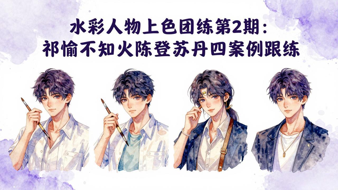 水彩人物上色团练第2期：祁煜不知火陈登苏丹四案例跟练，手把手提升绘画能力-网创资源