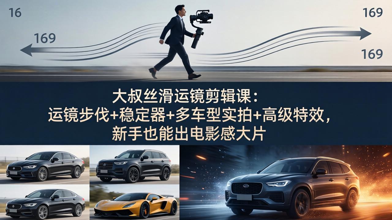 大叔丝滑运镜剪辑课：运镜步伐+稳定器+多车型实拍+高级特效，新手也能出电影感大片-网创资源