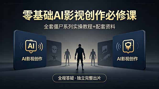零基础AI影视创作必修课，全套僵尸系列实操教程加配套资料，全程答疑带你独立完整出片-网创资源