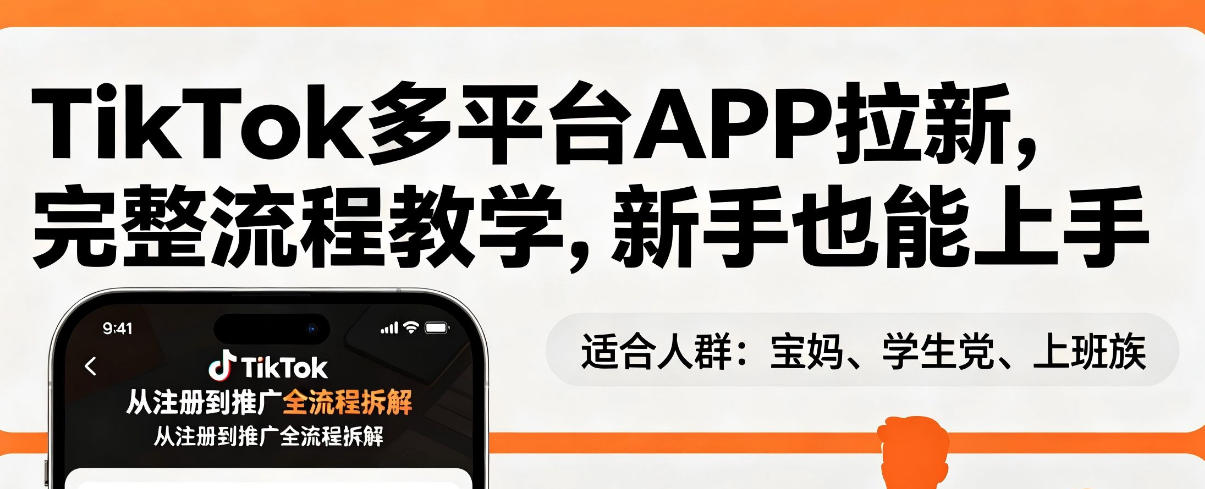 TikTok多平台APP拉新，完整流程教学，新手也能上手，轻松出海搞美金-网创资源