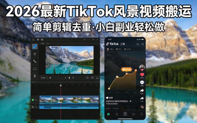 2026最新TikTok风景视频搬运简单剪辑去重小白副业月入 8000-网创资源