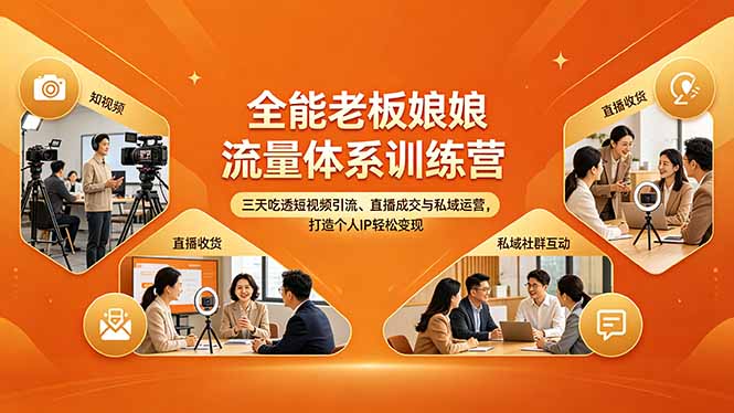 全能老板娘流量体系训练营，三天吃透短视频引流、直播成交与私域运营，打造个人IP轻松变现-网创资源