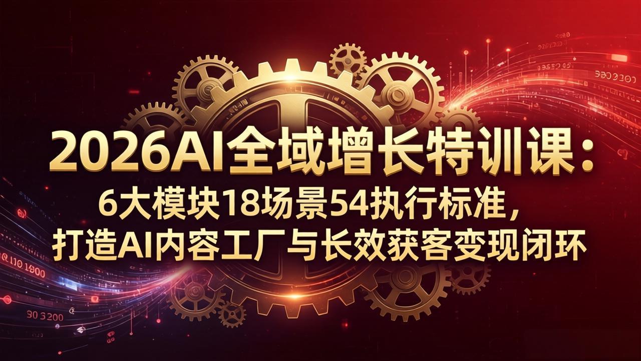 2026AI全域增长特训课：6大模块18场景54执行标准，打造AI内容工厂与长效获客变现闭环-网创资源