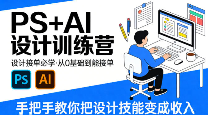 设计接单必学，PS+AI设计训练营，从0基础到能接单，手把手教你把设计技能变成收入-网创资源