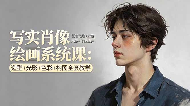 写实肖像绘画系统课：造型+光影+色彩+构图全套教学，配套笔刷+示范+作业点评-网创资源