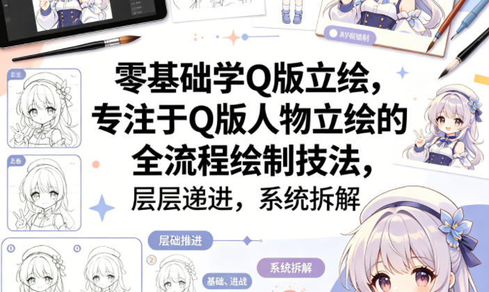 零基础学Q版立绘，专注于Q版人物立绘的全流程绘制技法，层层递进，系统拆解-网创资源