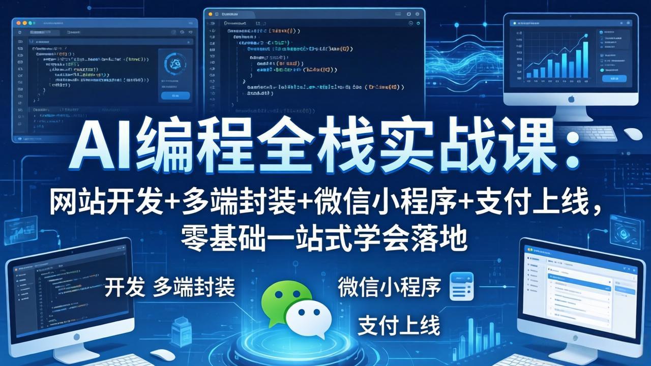 AI编程全栈实战课：网站开发+多端封装+微信小程序+支付上线，零基础一站式学会落地-网创资源