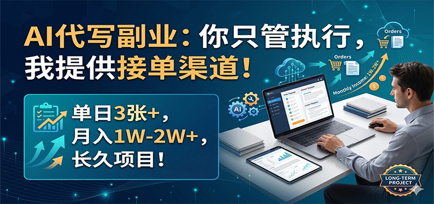 AI代写副业：你只管执行，我提供接单渠道！单日3张+，月入1W-2W+，长久项目-网创资源
