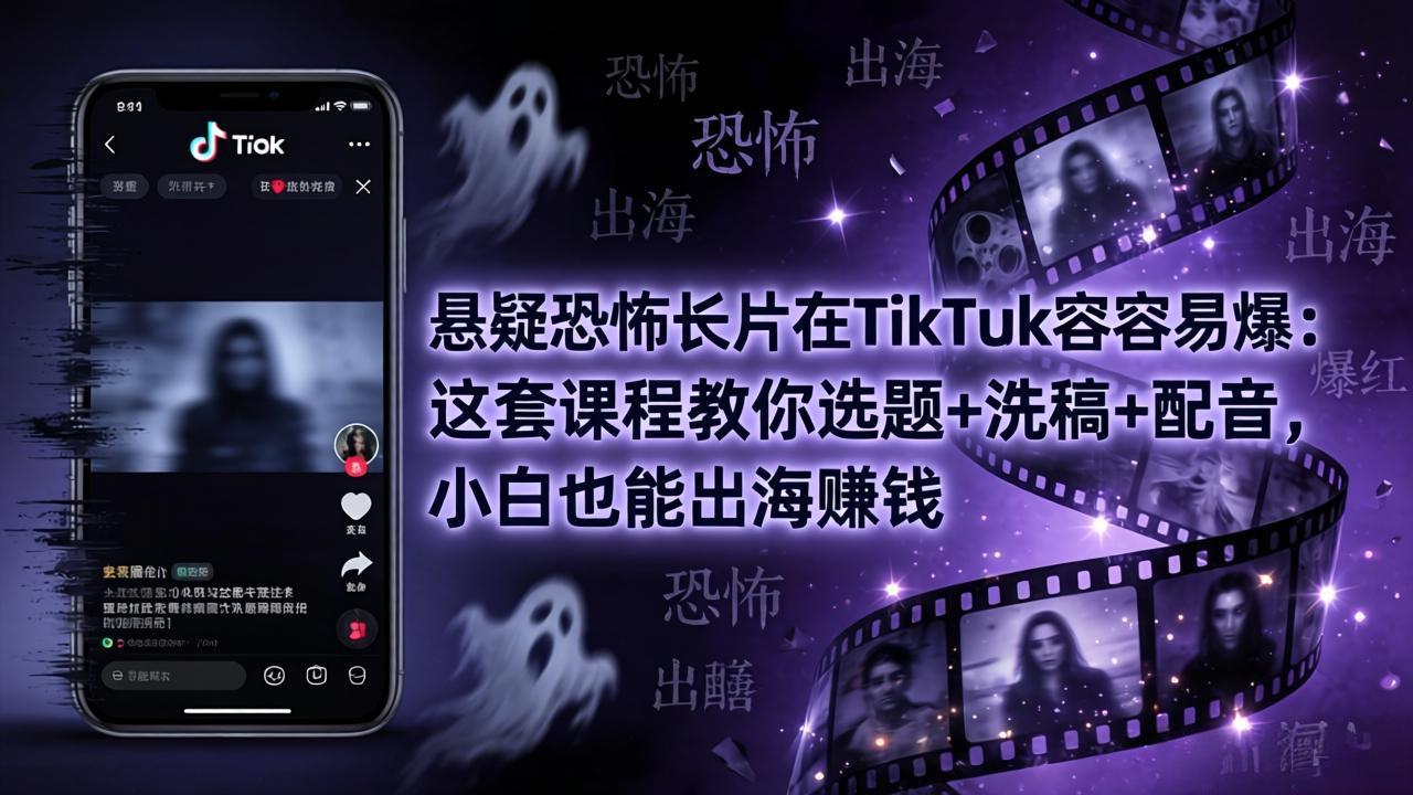 悬疑恐怖长片在TikTok最容易爆：这套课程教你选题+洗稿+配音，小白也能出海赚钱-网创资源