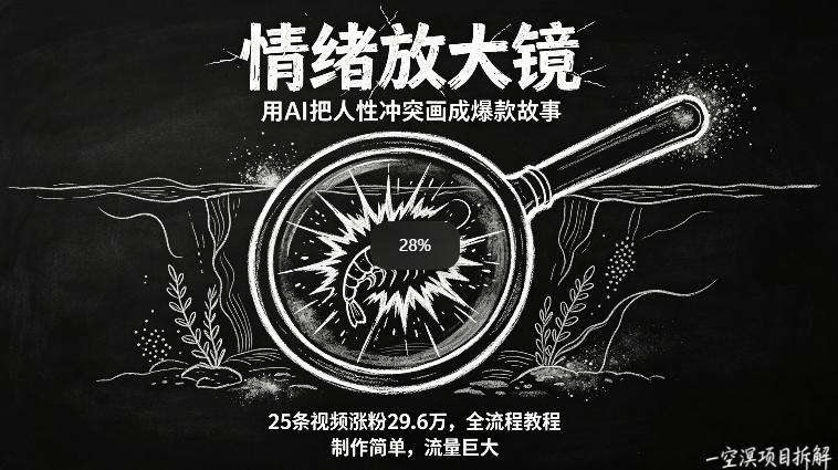 AI制作“情绪放大镜“视频，25条视频涨粉29.6W粉，流量巨大，制作简单，全流程教程-网创资源