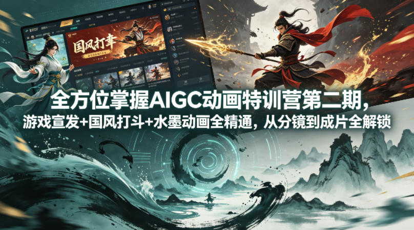 全方位掌握AIGC动画特训营第二期，游戏宣发+国风打斗+水墨动画全精通，从分镜到成片全解锁-网创资源