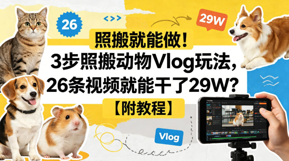 照搬就能做！3步照搬动物Vlog玩法，26条视频就能干了29W？【附教程】【赠coze一键生成工作流】-网创资源